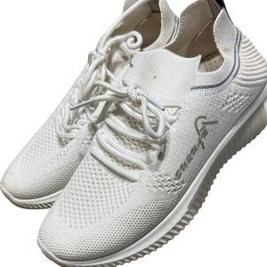 Suzhuan Womens White Knit Lace Up Athletic Sneakers Size 35 Low Top Trainers
